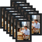 Lyeasw 3.5x5 Picture Frames Black 12 Pack, 3.5 x 5 Photo Frame Matte Wood Grain, Bulk 3.5 by 5 frames for Wall Hanging or Tabletop Display