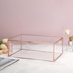 Hipiwe Vintage Glass Box with Lid - Rectangle Jewelry Display Box Vanity Lidded Box Glass Trinket Organizer Rose Golden Decorative Boxes for Keepsakes Perfume,X-Large