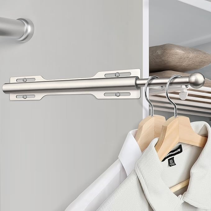 FIRJOY 12" Valet Rod for Closet Pull Out (2 Pack, Brushed Nickel)