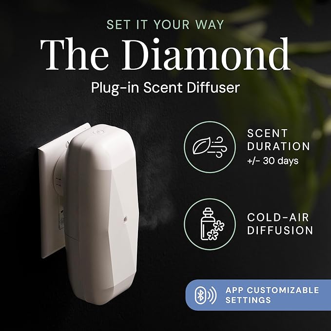 Air Esscentials The Diamond Gift Set, Smart Scent Air Machine Kit, Cold & Waterless Fragrance Oil Diffuser with 2 Signature Scents & Bluetooth Control, Herbal & Citrus Aromas, White
