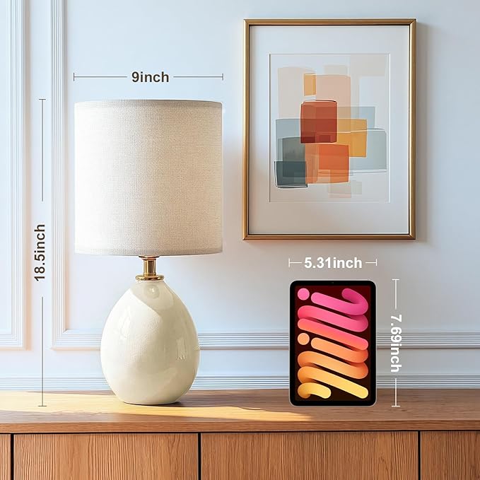 Dawnwake 18.5" Table Lamps Set of 2 for Living Room Bedroom, Bedside Lamps for Night Stands, Modern Linen White Ceramic Lamps