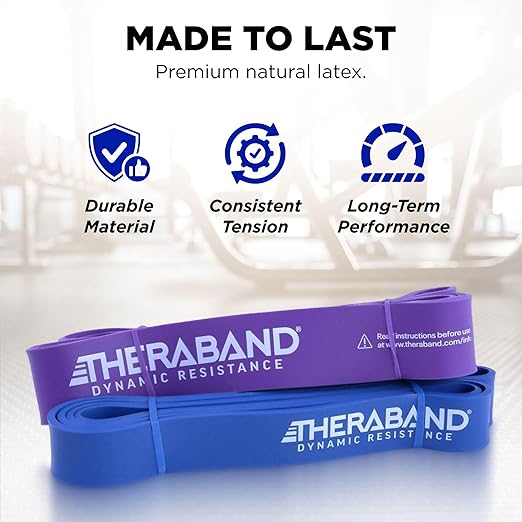 THERABAND High Resistance Bands, Set of 2 Elastic Super Bands for Improving Flexibility, Injury Rehab, & Full Body Workouts, Stretch Bands for Lifting, 1 Light & 1 Medium Band, Multi