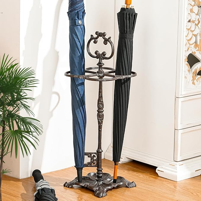 Sungmor Vintage Cast Iron Umbrella Stand, Heavy Duty Decorative Umbrella Holder for Entryway, Hallway & Office, Rustic Farmhouse Freestanding Metal Stand