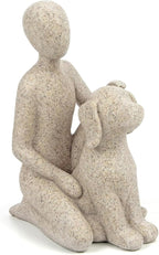 Dog Statue Home Decor, Man with Dog Sculpture for Desk Office Living Room, Hand-Painted Resin Figurine - Memory Gift for Pet Lovers, Dog Dad, Christmas & Housewarming (Sandstone)