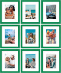 Vittanly 8x10 Picture Frames Set of 9, Shatter Resistant Plexiglass, Display 5x7 Pictures with Mat or 8x10 without Mat, Photo Frames for Wall or Tabletop, Engineered Wood, Green