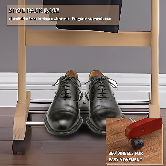 Suit Valet Stands for Women and Men Wooden Suit Valet Stand with Contour Hanger Trouser Bar and Top Storage Tray Contour Hanger Chair Valet for Entryway Bedroom(B)