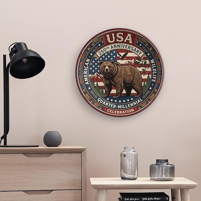 250th Anniversary Decorative Plates 10 Inch Vintage Wildlife Patriotic Decorations Commemorative Plates with Stand Memorial Day 4th of July Veterans Day Home & Office