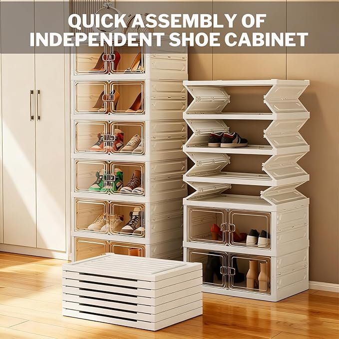 9 Tiers 18 Pairs Foldable Shoe Rack Organizer, Collapsible Shoes Storage Cabinet with Magnetic Doors, No Assembly, Stackable Tall Free Standing Shoe Rack for Closet, Entryway, Living Room