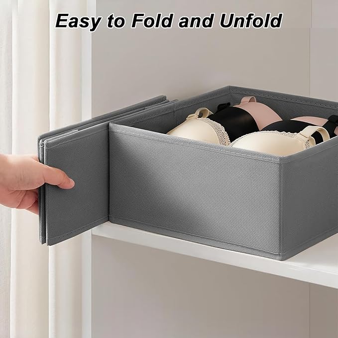 Garvee Drawer Organizer Clothes, Set of 18 Dresser Organizer Bins for Baby Clothes, Underwear, Bra & Sock, Foldable Fabric Closet Drawer Divider Organization for Bedroom, Nursery, Grey