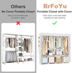 Portable Closet for Hanging Clothes, 67 Inch Wide Portable Wardrobe Closet with Cover, 4 Hanging Rod, Storage Shelves and Side Pockets, Large Free Standing Closet for Bedroom, White
