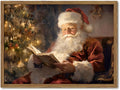 Framed Vintage Christmas Canvas Wall Art, Santa Claus Reading Book Paintings Wall Decor, Rustic Winter Holiday Pictures Prints for Living Room Bedroom Home Decoration 16×24 inch