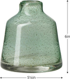 Torre & Tagus 6 Inch Tall Green Glass Vase with Gold Flakes, Mouth Blown Glass Vases Green Flower Vase Centerpieces, Watertight for Hydroponic Plants, Coastal Seagreen Gold Decor Accents (Marina)