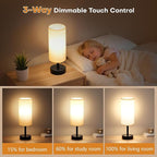MOICO Bedside Lamp with 2 USB Ports and 1 AC Outlet, Table Lamp with Grey Linen Fabric Shade and Stable Metal Base, Nightstand Lamp for Bedrooms, Living Room, Kids Room, Dorm, Office