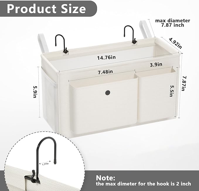 Edudif Bedside Caddy Bedside Organizer with Fixed Straps & Water Bottle Holder, Bunk Bed Caddy ideal for Home, Dorm, Hospital, Crib, Versatile Bedside Storage Solution