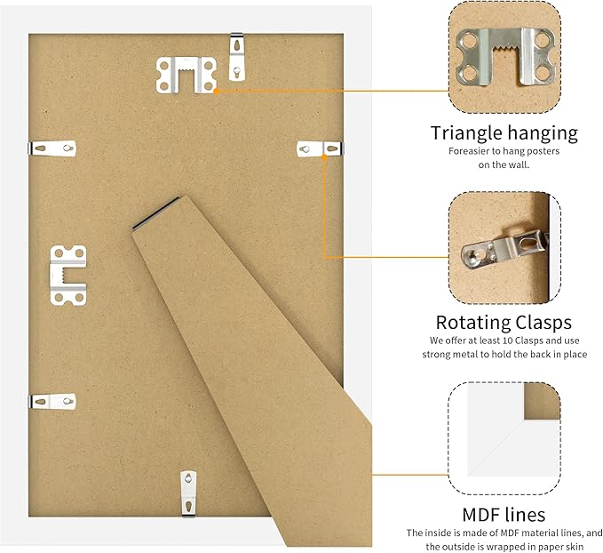8x12 Picture Frame 3 Pack - White Poster Frame Display Pictures 6x8 with Mat or 8 x 12 Without Mat for Wall Hanging Horizontal and Vertical