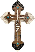 De Leon Collections 14234 Faith Brown and Cream Color 11.8 Inch Polyresin Southwestern Rustic Distressed Decorative Home Décor Hanging Sculpture Wall Cross