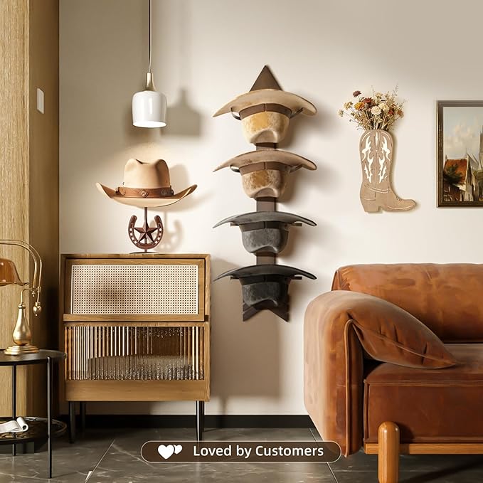 Cowboy Hat Holder Rustic Wood Arrow Design Hat Organizer 4 Pieces Cowboy Hat Rack Western Decor Hat Storage Hanger for Display and Organization Walnut