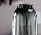 Black Grey Glass Vase for Flowers,Darl Grey Bud Tall Glass Vases,H-12.6" Simple Striped Design for Home Floor Decor,Farmhouse Decor, Centerpiece Coffee Table Decorations