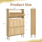 BERRYMERRY Shoe Storage Cabinet for Entryway with 3 Flip Drawers, 51.2” Tall Narrow Shoe Organizer with Wave Panel, Freestanding Wood Hidden Shoe Cabinet for Hallway