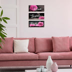 Hillban 3 Pieces Rose Wooden Wall Decor Rose Bathroom Decor Thankful Grateful Blessed Accessories Inspirational Wall Art Signs for Living Room Kitchen Wedding(10 x 4 Inch,Pink)
