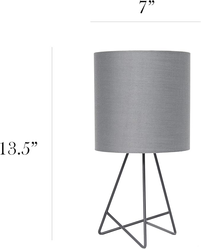 Simple Designs LT2066-GOG 14" Down to the Wire Metal Table Lamp with Fabric Shade, Gray with Gray Shade (Pack of 1)