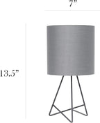 Simple Designs LT2066-GOG 14" Down to the Wire Metal Table Lamp with Fabric Shade, Gray with Gray Shade (Pack of 1)