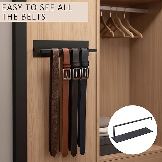 2pack Belt Hanger for Closet,Self Adhesive Belt Holder Organizer,Stainless Steel Belt Hanger Wall Mount,Tie Hanger for Closet for Belt, Scarves,Ties, Hats,Camisoles,Bras