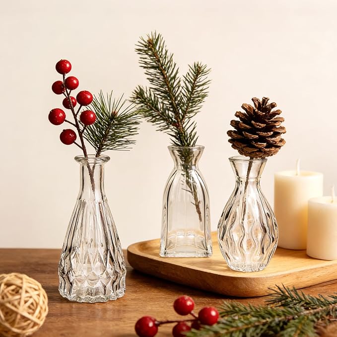 Glass Bud Vases in Bulk, 3pcs Small Glass Vase for Elegant Centerpieces,Mini Vases for Flowers,Small vases for Home Wedding Living Room Wedding Party
