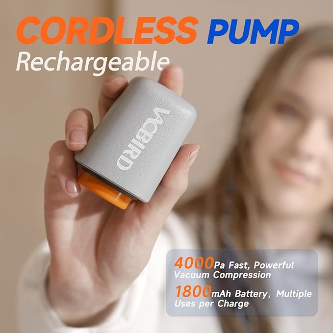 Vacuum Storage Bags with Rechargeable Cordless Pump,15 Pack 3 Size Compression Packing Cubes Seal Bags, Space Saver for Clothes and Clothing Blankets Organization Space Saving