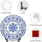 Blue White Flowers Bone China Decorative Plate –ceramic Art Plate With Display Stand For Home, Kitchen, Wall Or Table Decor