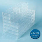 LotFancy Clear Drawer Organizers, 12” x 3” x 2”, Set of 3, Drawer Organizer Trays for Desk, Plastic Storage Bins for Bathroom, Makeup, Utensils, Stackable