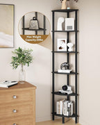 IBUYKE 6 Tier Corner Shelf Stand,Industrial Corner Display Rack,Corner Bookshelf for Living Room, Bedroom, Kitchen, Home Office, Black WBC011B