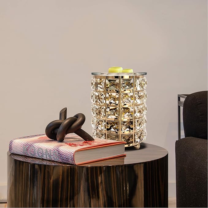 Wrought Iron Crystal Wax Melt Warmer Electric Oil Burner Wax Melt for Home, Kitchen, Living Room, Bedroom, SPA(Golden)?-