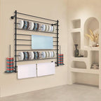 12-Tier Wall Mounted Scarf Rack, Scarf Display Rack, Towels Storage Hanger, Commercial Hijab Scarf Holder Organizer Space Saving for Retail Stores, Boutiques, Home (Black, 47in Width)