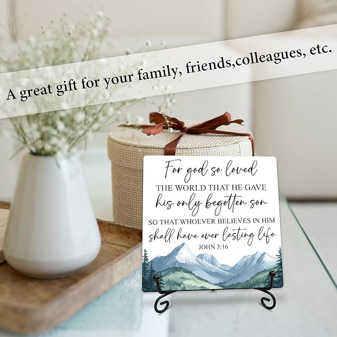For God So Loved the World that He Gave Wooden Sign - 5" Christian Wooden Plaque With Metal Support - Rustic Tabletop Home, Office Room Decor - Gifts For Family & Friends - A06