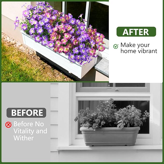 INQCMY Artificial Fake Flowers for Outdoor Spring Decoration,12 Bundles Faux Silk Colorful Morning Glory with Eucalyptus UV Resistant Realistic Fake Plants for Outside Planter Porch Patio Yard Garden