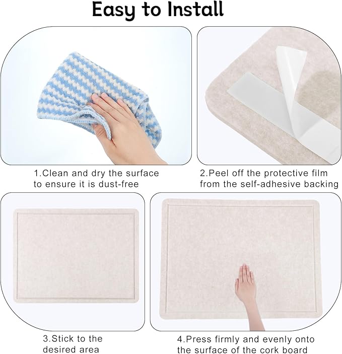 Thboxes Bulletin Board, 36" x 24" Foldable Cork Board Felt Pin Boards with 35 Pushpins Self-Adhesive Photo Decorative Felt Boards for Walls, Office, School, Classroom, Home, Bedroom - Oatmeal