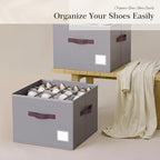 Criusia Shoe Organizer for Closet, 3 Pack Shoe Organizer with Transparent Cover and Sturdy Handles, Closet Shoe Storage for Sneakers Sandals Slippers, Fit 12-16 Pairs, Gray