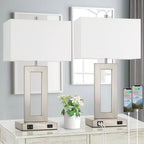 22'' Tall Table Lamps for Bedroom Set of 2, Silver Bedside Touch Control Lamp with 2 USB Ports&AC Outlet, Modern Living Room Table Lamp for Nightstand End Table, 3-Way Dimming with 2 E26 Edison Bulbs