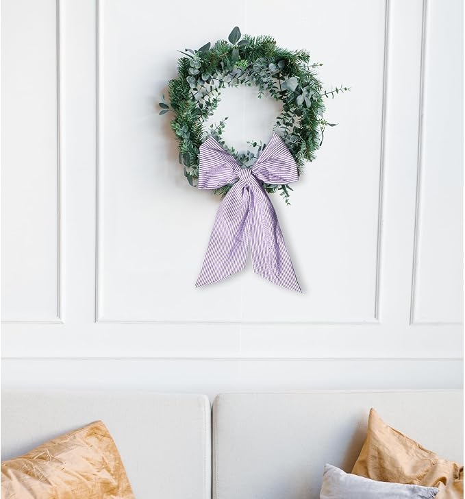 Christmas Wreath Sash for Front Door, Purple Stripes Burlap Sash Birthday Holiday Wreath Accessories for Home Wedding Baby Shower Decorations