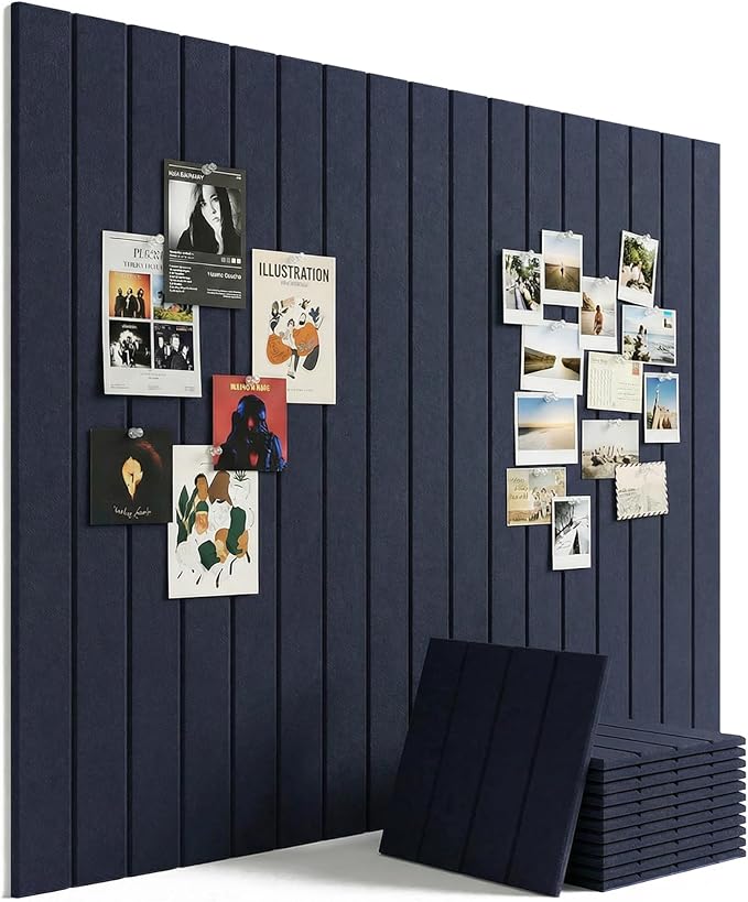 Aothia 12-Pack Felt Bulletin Board Tiles - 48x36 Modular Pin Board for Walls, 0.2" Thick Cork Board Alternative for Office & Classroom, 70 Adhesive Tabs & 40 Pushpins Included (Navy Blue)