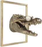 JJALIGHTS Exquisite Resin Animal Head Wall Sculpture (Gift Metal Frame) - Imitation Copper Vintage Decor for Living Room, Bedroom & Office | Decorative Wall Hanging Art (Alligator)