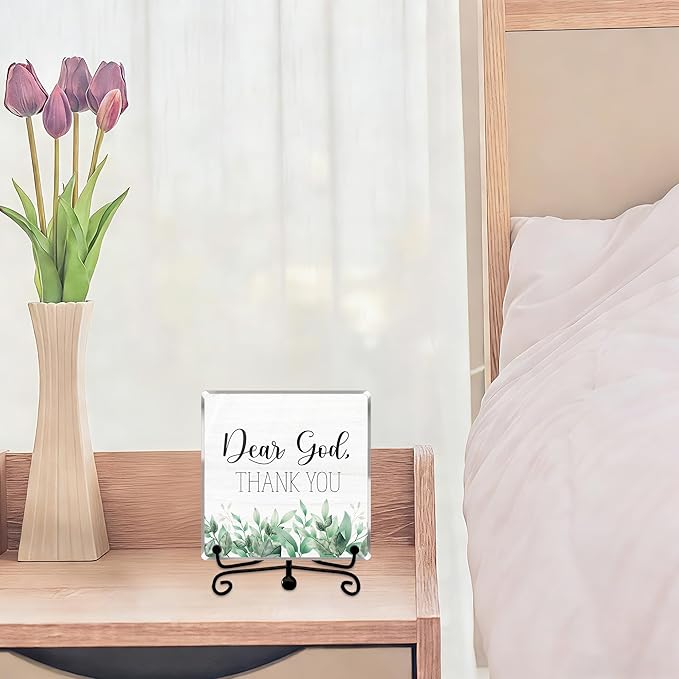 Modern Farmhouse Decor, Home Decor For Living Room, Boho Chic Aesthetic Shelf Decorations, Eucalyptus Christian God Acrylic Sign, Farmhouse Entryway Tv Stand Fireplace Coffee Table Decoration (12)