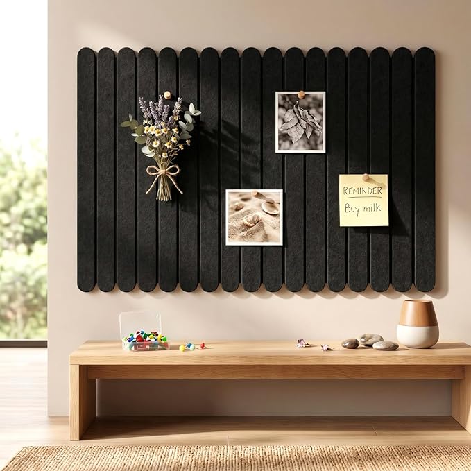 Yookeer Large Scalloped Felt Bulletin Board 36'' x 24'' Cork Board Alternative for Office Wall Decor 6 Pack with 25 Safe Removable Adhesive Tabs Push Pin, Felt Pin Boards for Home Office(Black)