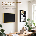 Linen Bulletin Board 36" x 24", Black Fabric Pin Board with Gold Aluminum Frame, Decorative Vision Board for Home Office, Bedroom & Dorm Wall Decor, Includes 10 Push Pins