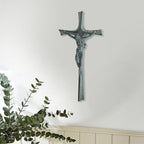 ShineOnAngel Crucifix Wall Cross, 12 Inch Bronze Patina Wall Crucifix Modern Home Decor, Hand Painted Resin Antique Style Jesus Cross for Wall Religious Housewarming Gifts