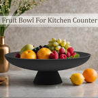 LIN CHUAN Large Decorative Bowl, Modern Resin Pedestal Bowl for Home Decor, Stylish Fruit Bowl for Kitchen Counter, Chic Key Holder for Entry Table, Matte Black