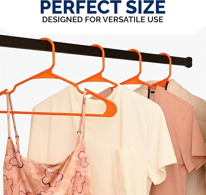 Plastic Hangers 50 Pack - Space Saving Clothes Hangers, Made in USA, Durable & Strong Plastic Shirt & Coat Hanger with Notches & Shoulder Grooves, Non-Slip Hangers | Bright Orange