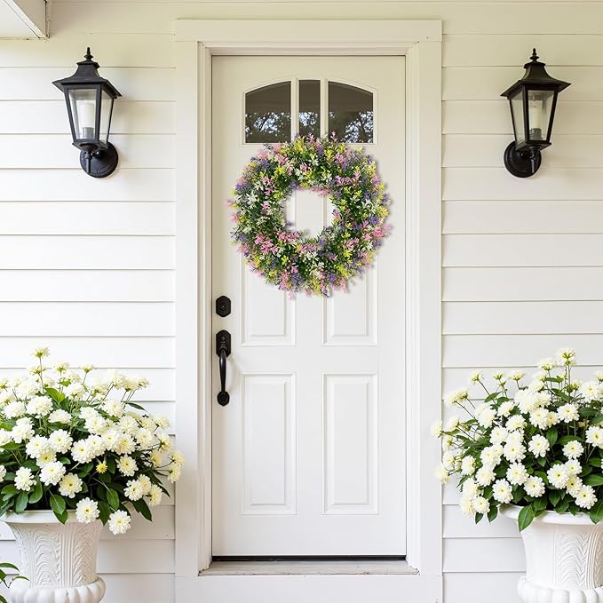 U'Artlines 17" Spring Summer Wreath for Door Green Boxwood Wreath Greenery Hanging Garland for Home Wedding Wall Window Decoration Colorful