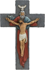 BC Catholic Holy Trinity Crucifix Wall Cross, 9.5" H Jesus Christ Wall Decor, Religious Gifts, Catholic Christian Home Decor, Renaissance Wall Sculpture handpainted by Buildclassic